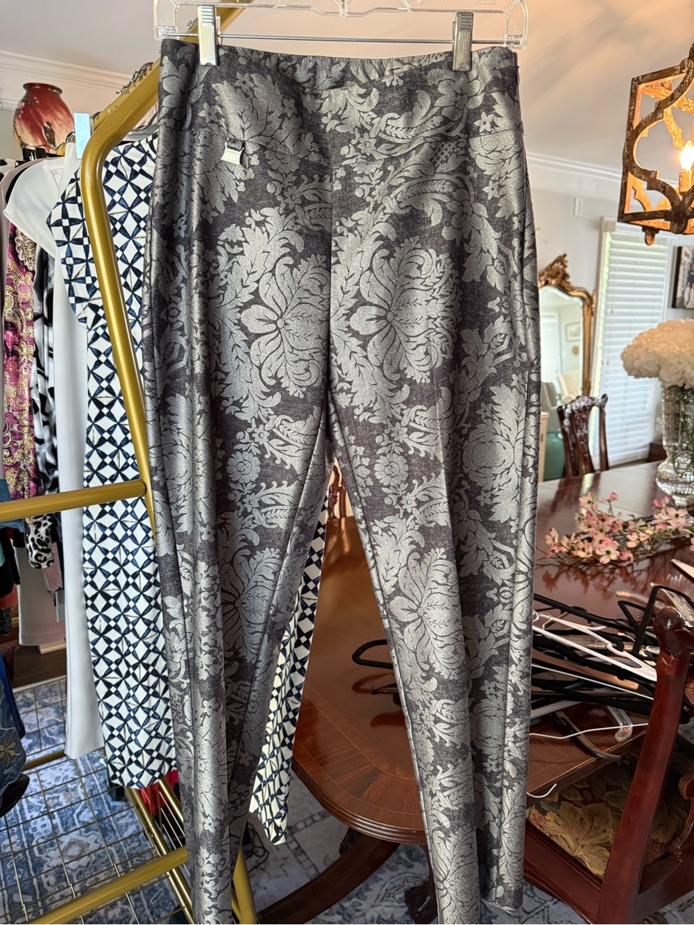 Joseph Ribkoff Silver Brocade Skinny Pants
